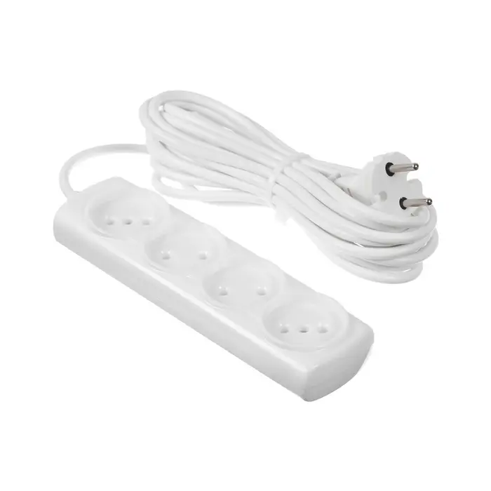 Удлинитель сетевой Luazon Lighting ECO, 4 розетки, 5 м, 10 А, 2200 Вт, без заземления, белый
