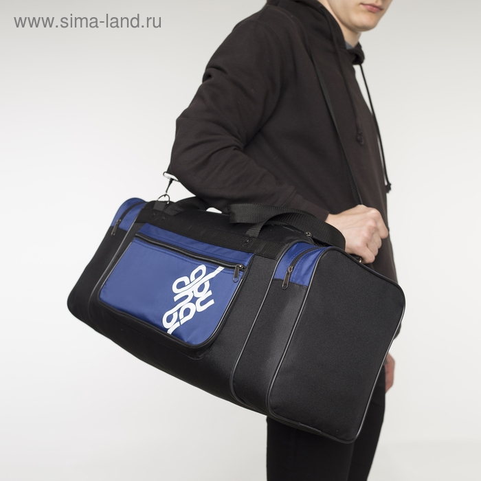 Сумка дорожная, 3 отдела на молниях, наружный карман, длинный ремень, цвет чёрный/синий Сумка дорожная, 3 отдела на молниях, наружный карман, длинный ремень, цвет чёрный/синий