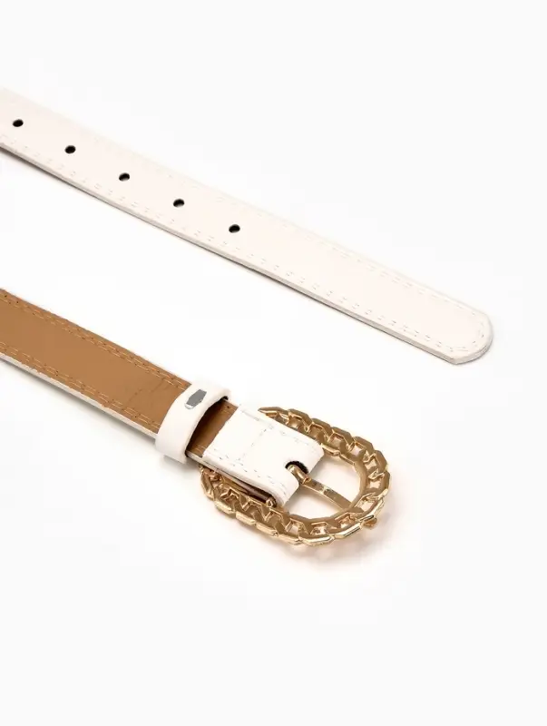 Ремень жен 04-01-01-01, Июнь2503, 2,5*0,3*110 см, без винта, пряж золото, 1 прокол, белый