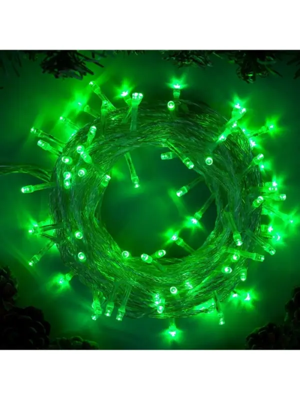 Гирлянда &laquo;Нить&raquo; 10 м, IP20, прозрачная нить, 100 LED, 8 режимов, 220 В, свечение зелёное