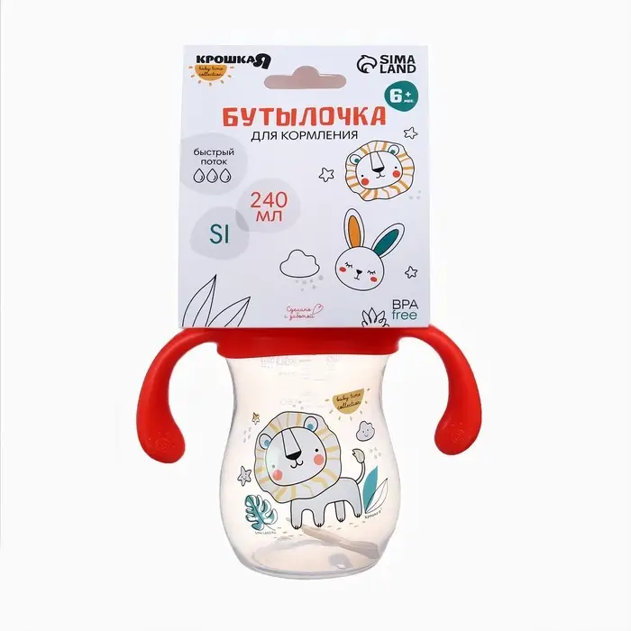 Бутылочка для кормления Крошка Я Baby time collection, широкое горло, от 6 мес., 240 мл, красная