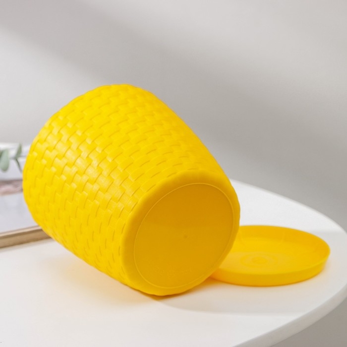 Горшок для цветов с поддоном «Ротанг», 1,2 л, цвет жёлтый Горшок для цветов с поддоном «Ротанг», 1,2 л, цвет жёлтый