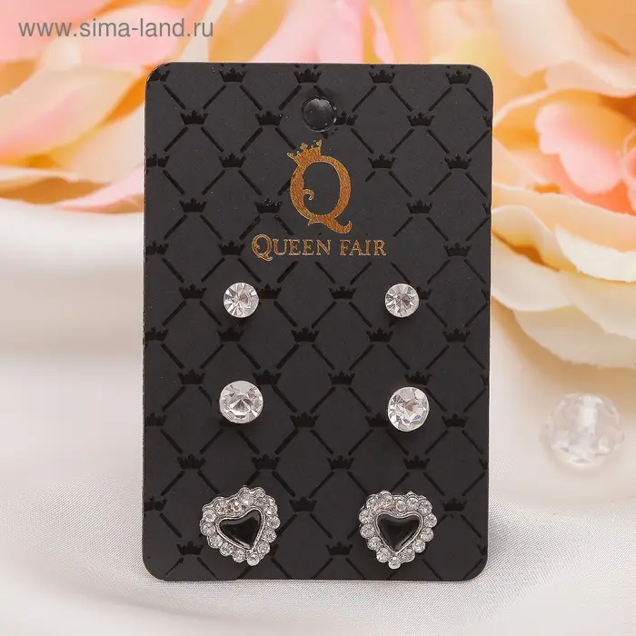 Пусеты 3 пары «Сердце», цвет МИКС Пусеты 3 пары «Сердце», цвет МИКС