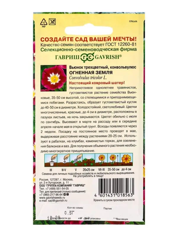 Семена цветов Вьюнок трехцветный Огненная земля 0,5 г