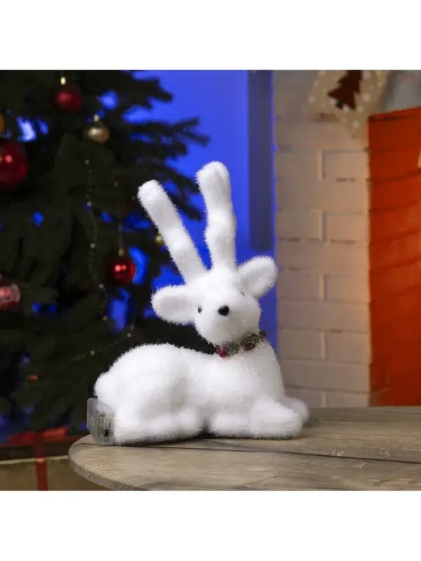 Светодиодная фигура &laquo;Олень&raquo; 20&times;25&times;12 см, флок, от батареек, свечение тёплое белое