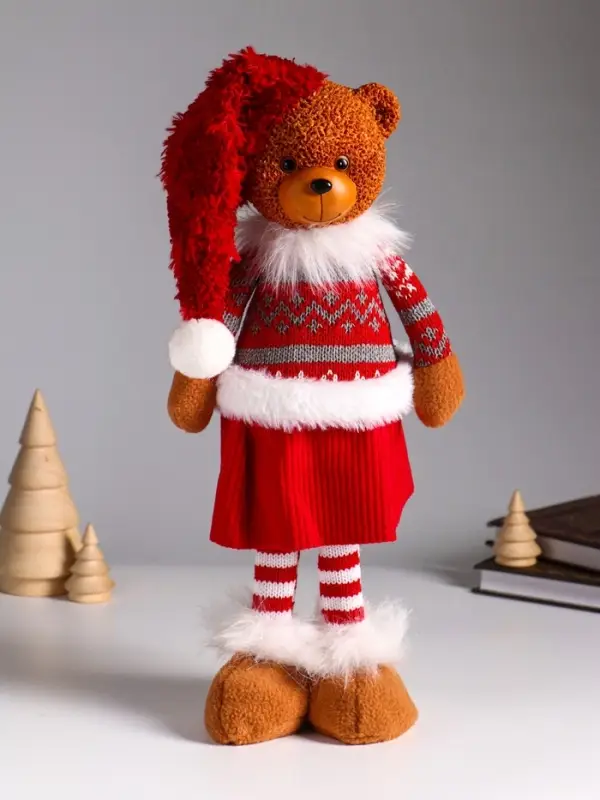 Кукла интерьерная "Медведица в зимнем наряде и колпаке" 14х8,5х45 см