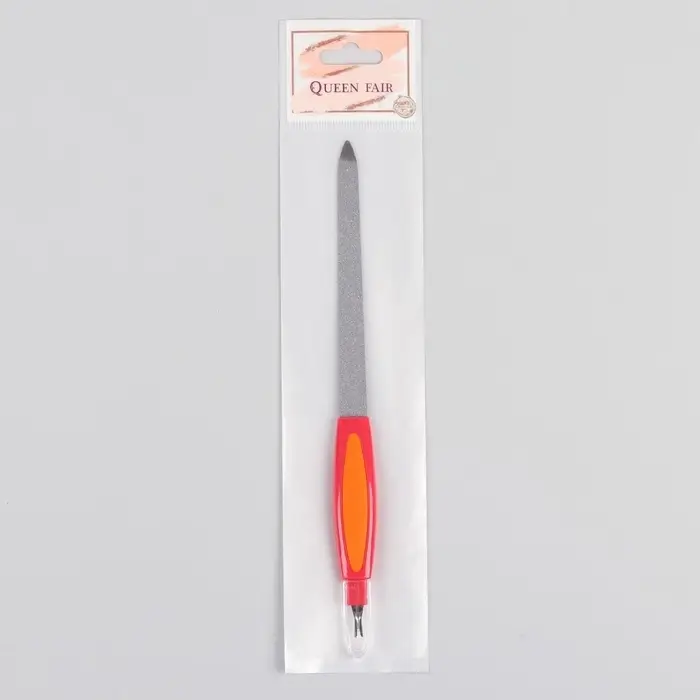 Пилка-триммер металлическая для ногтей, прорезиненная ручка, с защитным колпачком, 19 см, МИКС