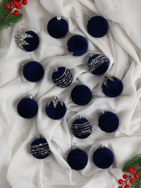 Набор шаров пластик d-6 см, 16 шт Набор шаров пластик d-6 см, 16 шт "Бархат. Маскарад" синий