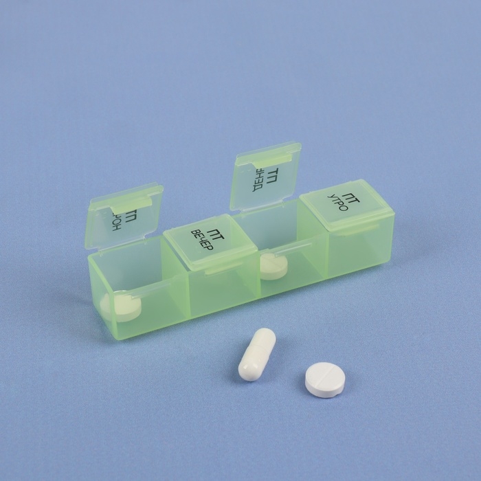 Таблетница - органайзер «Неделька», съёмные ячейки, утро/день/вечер/ночь, 17,5 × 10,7 × 2,5 см, 7 контейнеров по 4 секции, разноцветная Таблетница - органайзер «Неделька», съёмные ячейки, утро/день/вечер/ночь, 17,5 × 10,7 × 2,5 см, 7 контейнеров по 4 секции, разноцветная