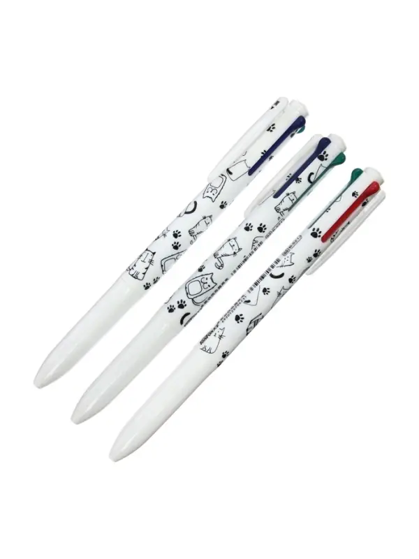 Набор шариковых ручек, 3 штуки, автоматические, 4-цветные, белый корпус, с рисунком