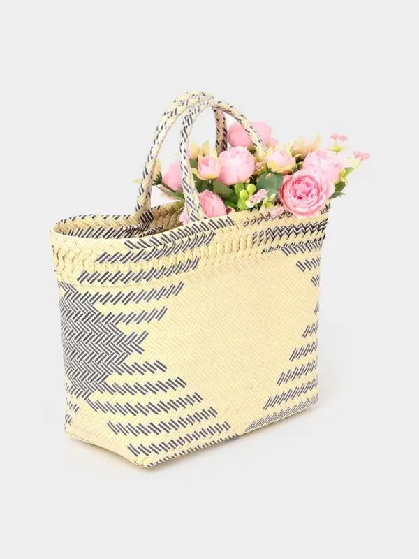 Сумка плетёная, 30&times;15&times;35 см, пластик, бежевая с чёрным