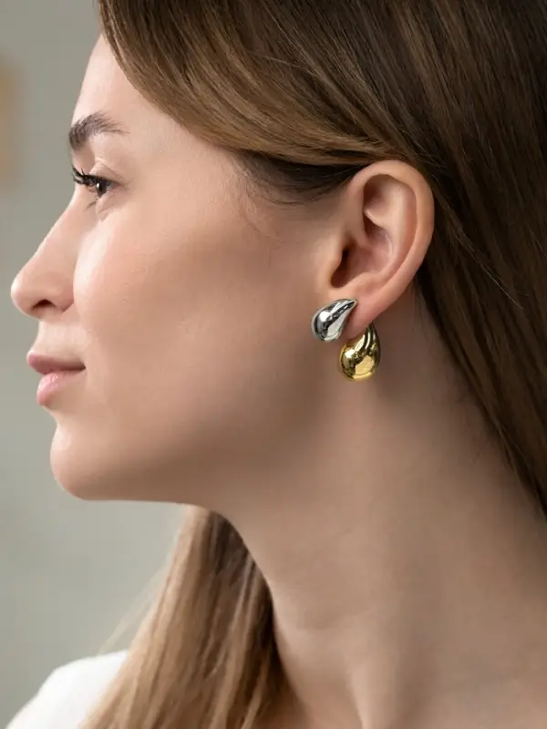 Серьги двойные &laquo;Капли Бо&raquo;, цвет серебро, золото