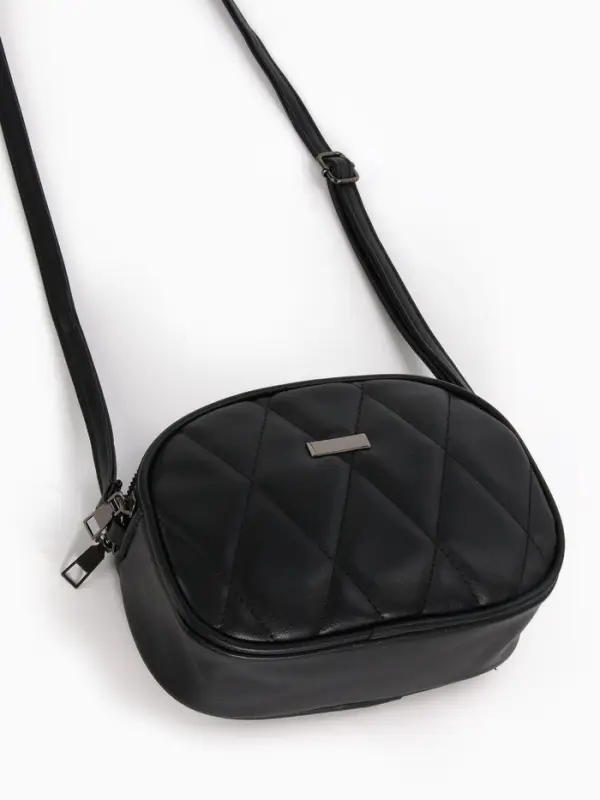 Сумка женская кросс-боди на молнии, 19&times;7&times;15 см, со стёжкой, чёрная