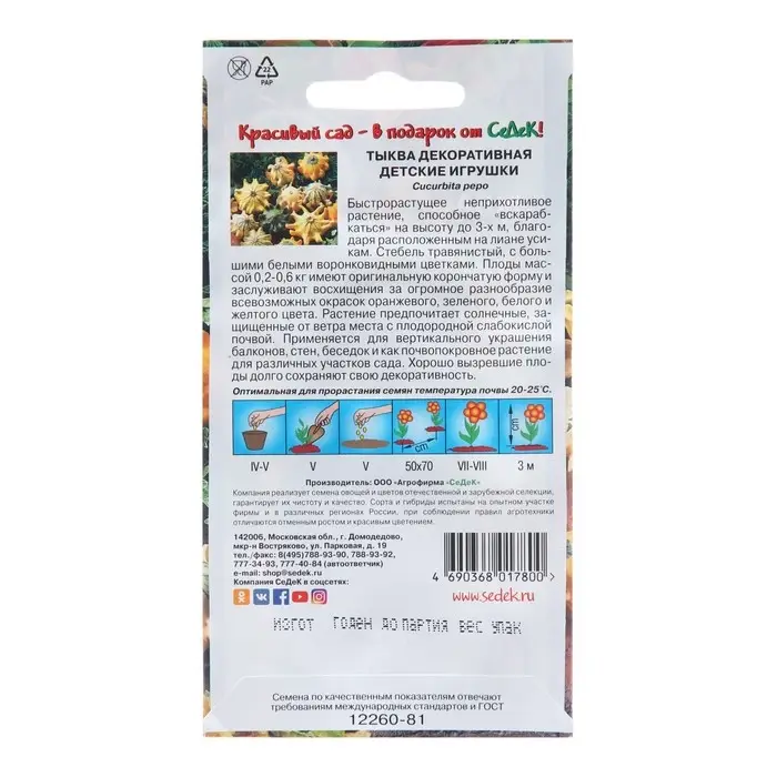 Семена Тыква "Детские игрушки", 0,25 г Семена Тыква "Детские игрушки", 0,25 г