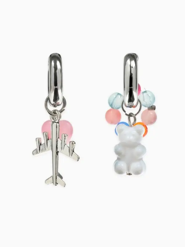 Серьги со съёмным элементом &laquo;Трансформер&raquo;, мишка и сердце, цветные в серебре