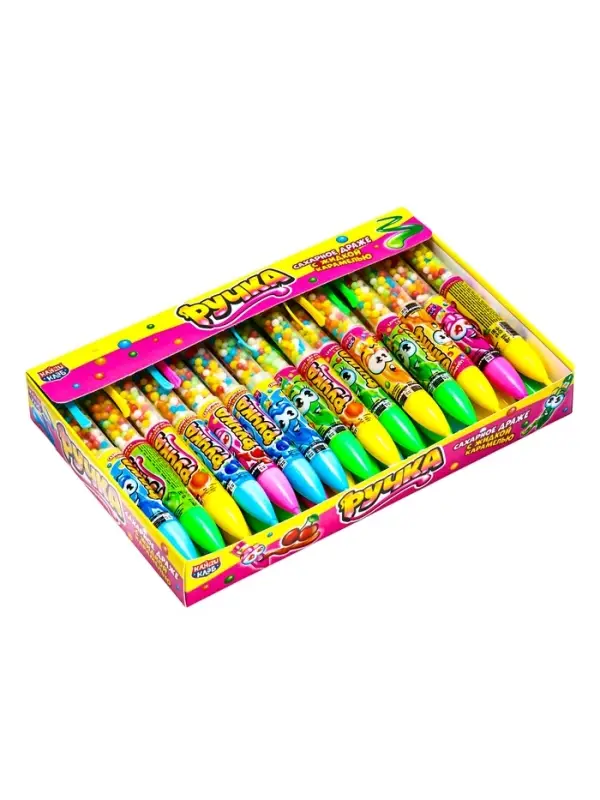 Сахарное драже с жидкой карамелью &laquo;Ручка&raquo; ассорти 8г*30шт*12