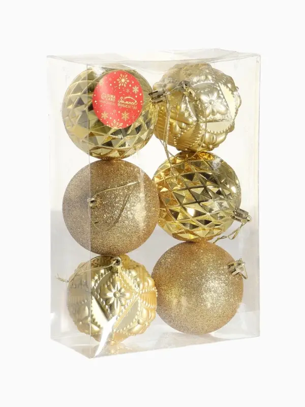 Ёлочные игрушки &laquo;Саманта&raquo;, шары новогодние, d=8 см, набор 6 шт., золото