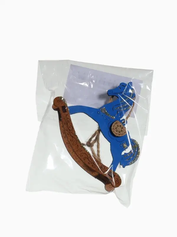 Ёлочное украшение "Лошадка-качалка" 9х2,5х8 см, Синий-дуб