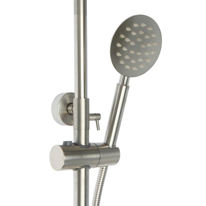 Душевая система ZEIN Z1008, смеситель, тропическая и ручная лейка, стойка, круглая, сатин Душевая система ZEIN Z1008, смеситель, тропическая и ручная лейка, стойка, круглая, сатин