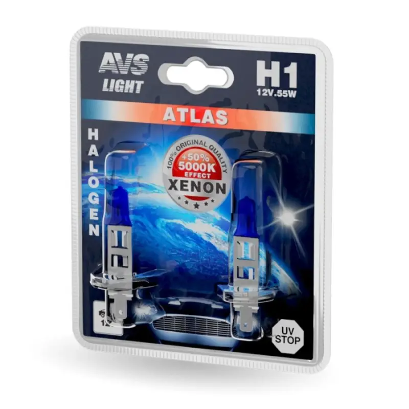 Галогенная лампа AVS ATLAS/5000К/ H1.12V.55W.блистер 2шт.