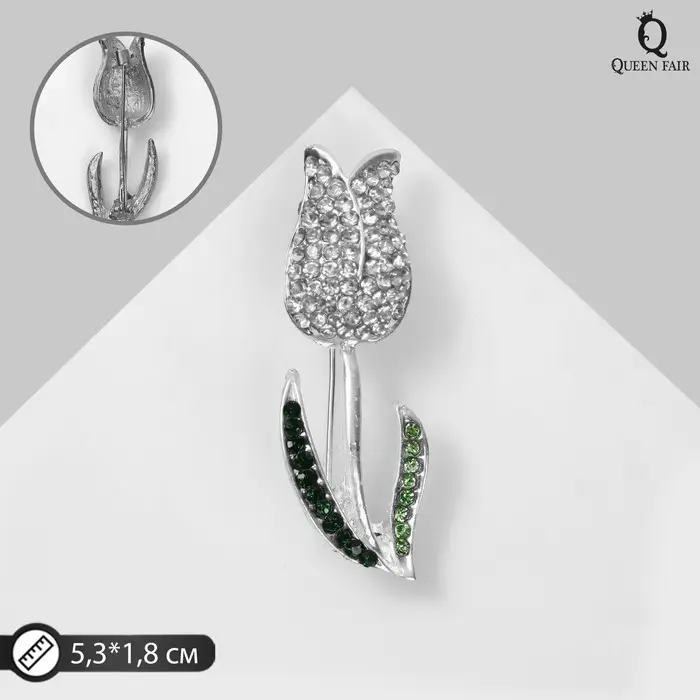 Брошь «Цветок» тюльпан, цвет бело-зелёный в серебре Брошь «Цветок» тюльпан, цвет бело-зелёный в серебре