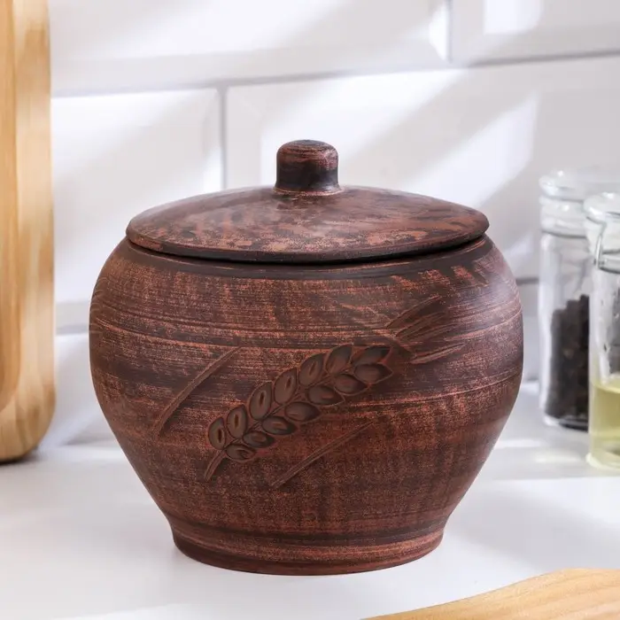 Горшок для жаркого &laquo;Колос&raquo;, 700 мл, 13&times;13 см, красная глина