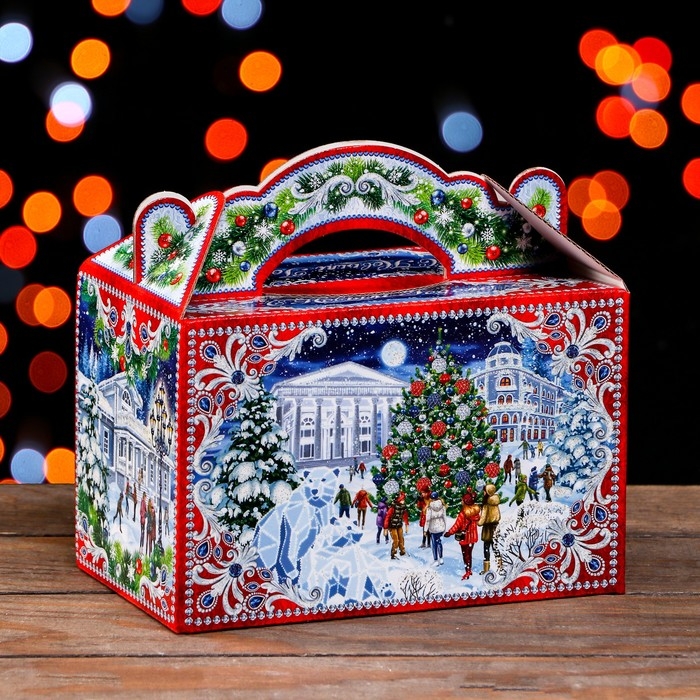 Новый год. Подарочная коробка Новый год. Подарочная коробка "На Катке" 20 x 12 x 19 см.