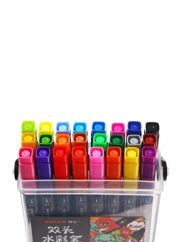 Набор маркеров профессиональных двусторонних 24 цветов, в пенале, c ручкой, микс