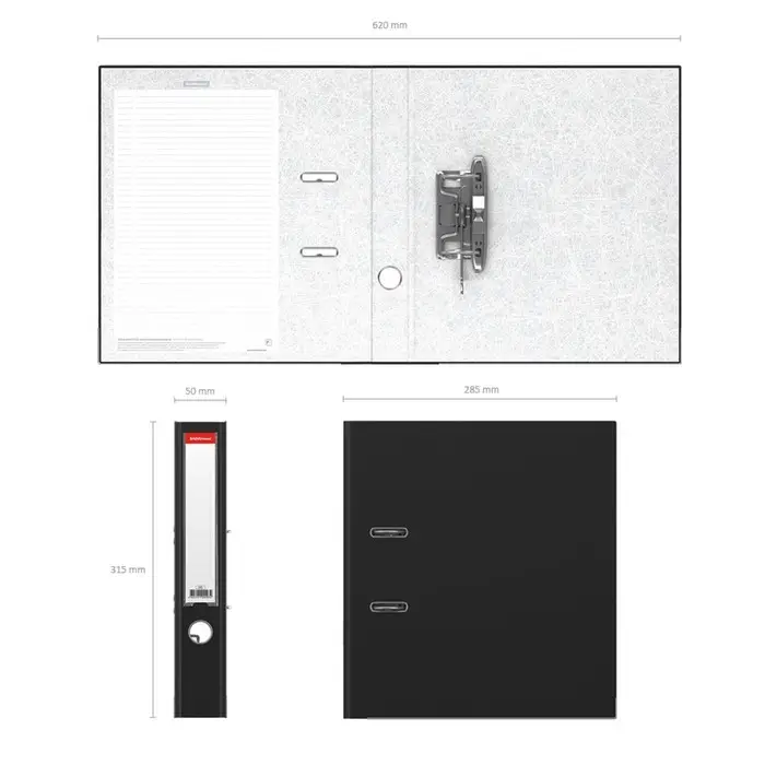 Папка-регистратор А4, 50 мм, ErichKrause &laquo;Бизнес&raquo;, собранный, черный, пластиковый карман, металлический кант, картон 2 мм, вместимость 350 листов