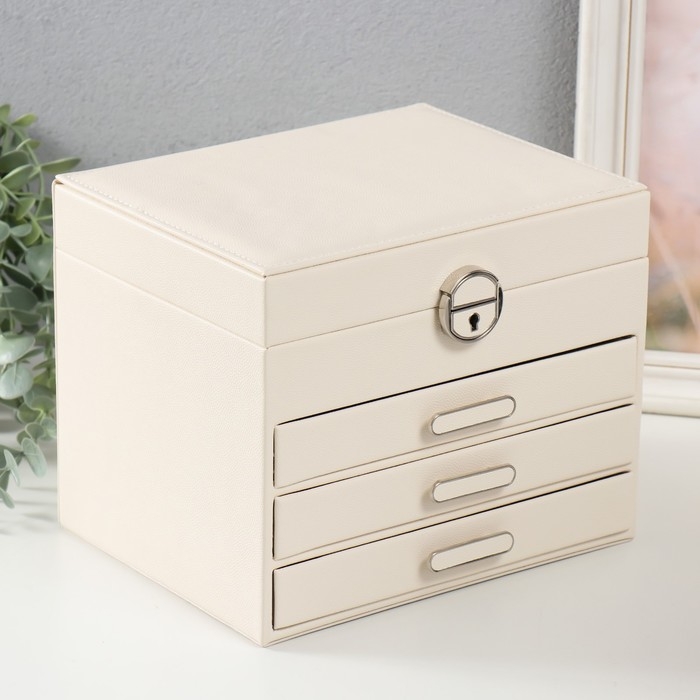 Шкатулка кожзам для украшений  Шкатулка кожзам для украшений "Винта" молочная 22х17х18 см