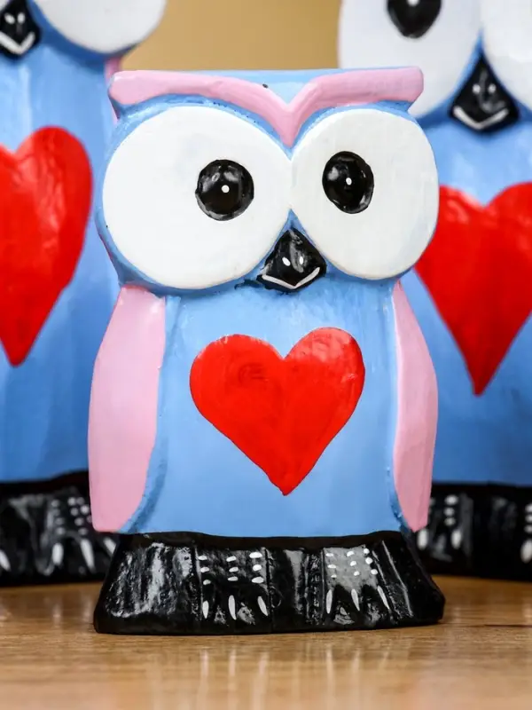 Набор сувенирный "Совята с сердечком" дерево H 15, 13, 11 см, цв. сиренево-голубой