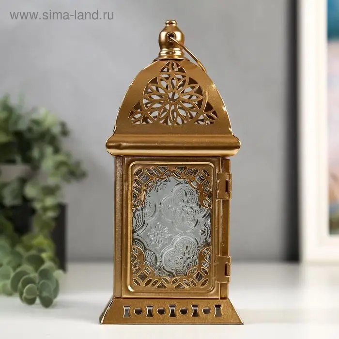 Подсвечник металл, стекло на 1 свечу  Подсвечник металл, стекло на 1 свечу "Фонарик. Сахара" золото 21,5х10х10 см