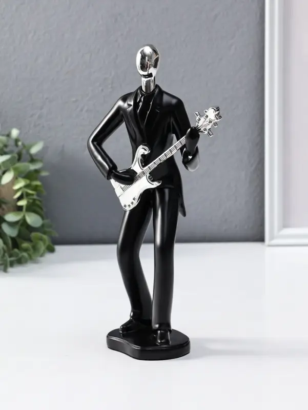 Сувенир полистоун "Гитарист" чёрный с серебром 6,5х15,2х27,5 см