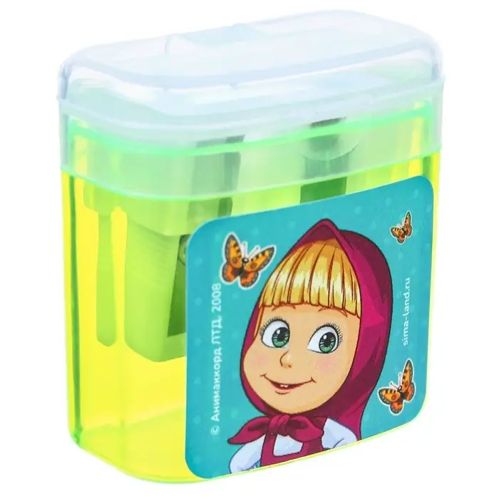 Точилка пластиковая с контейнером, двойная, МИКС, «Маша и медведь»