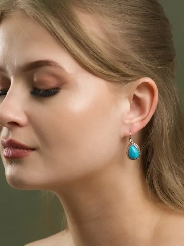 Серьги под натуральный камень &laquo;Этника&raquo;, капля бирюзы, голубые в чернёном серебре