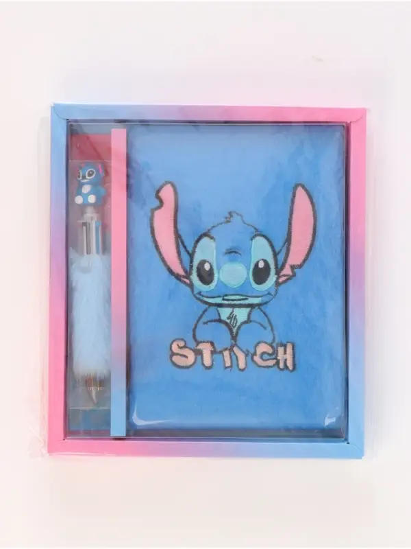 Пушистый блокнот и ручка многоцветная Стич, голубой Пушистый блокнот и ручка многоцветная Стич, голубой