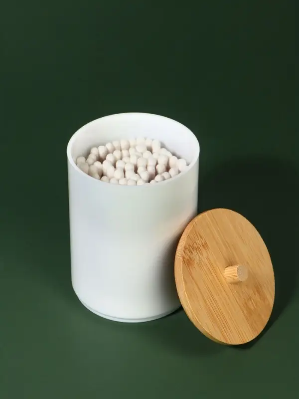 Органайзер для хранения ватных палочек &laquo;BAMBOO&raquo;, с крышкой, d=6.8&times;10 см, белый, коричневый