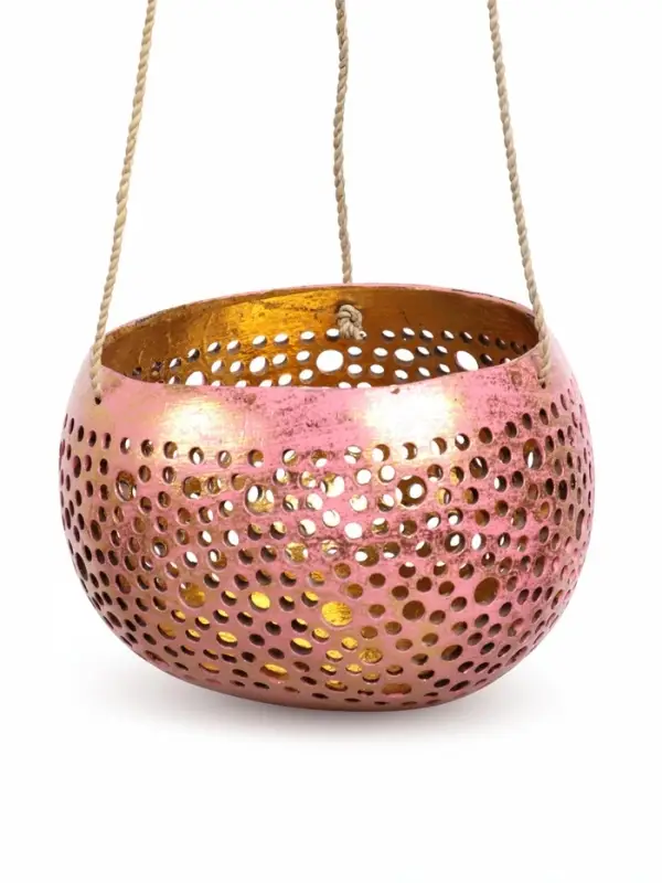 Подсвечник подвесной из кокоса, 14&times;14&times;10 см, тёмно золотисто-розовый