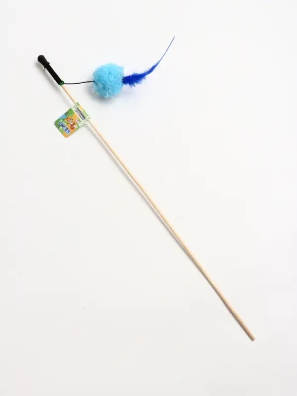 Дразнилка - удочка "Мячик с перьями" на деревянной палочке, микс цветов