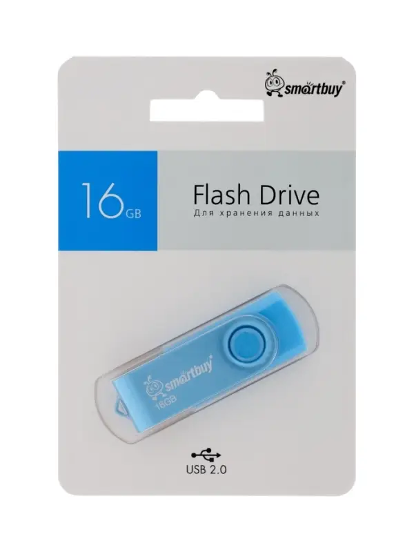 Флешка Smartbuy Twist, 16 ГБ, USB 2.0, чтение до 25 Мб/с, запись до 15 Мб/с, синяя