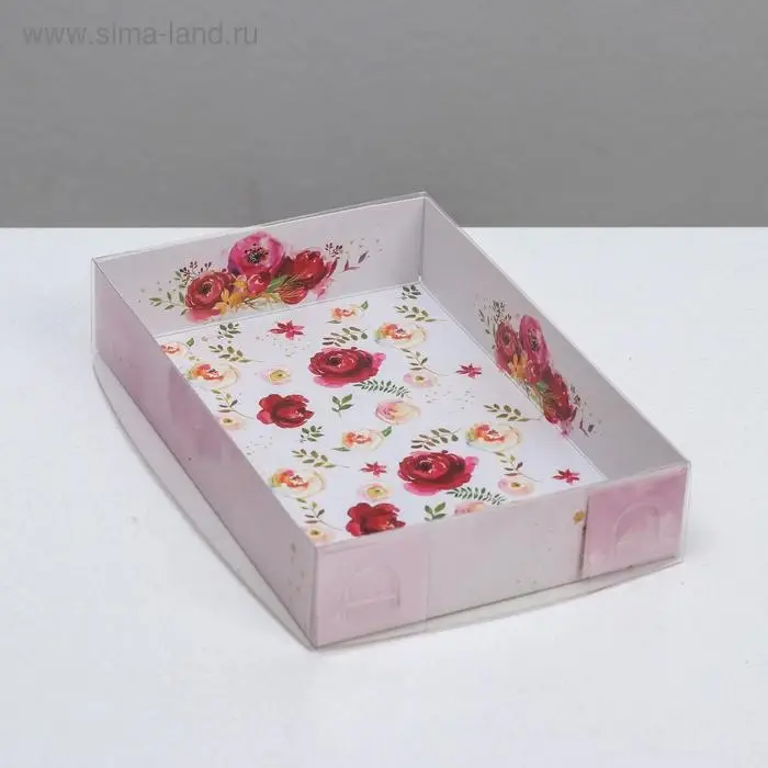 Кондитерская упаковка, коробка для макарун с пластиковой крышкой, «Цветы», 18 х 12 х 3.5 см Кондитерская упаковка, коробка для макарун с пластиковой крышкой, «Цветы», 18 х 12 х 3.5 см