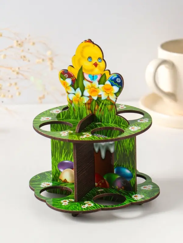Подставка пасхальная на 8 яиц в двух ярусах "Цыпленок, 15,5х12,5 см