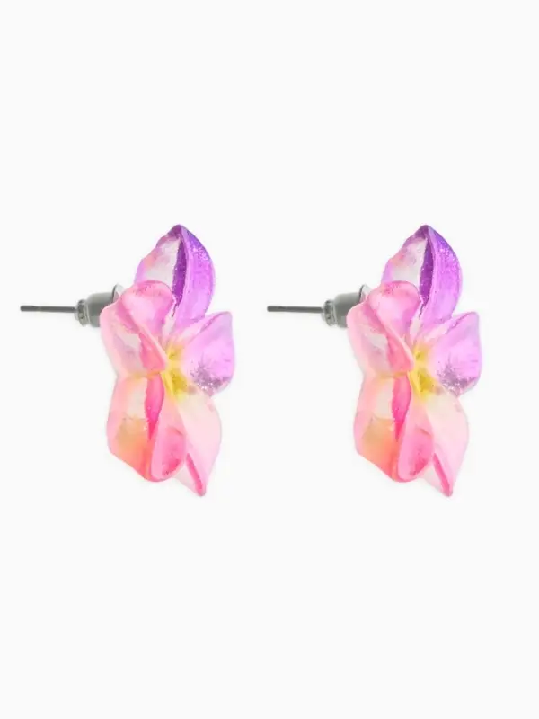 Серьги пластик &laquo;Цветок Лилии&raquo;, прозрачные, блёстка, розовый, фиолетовый