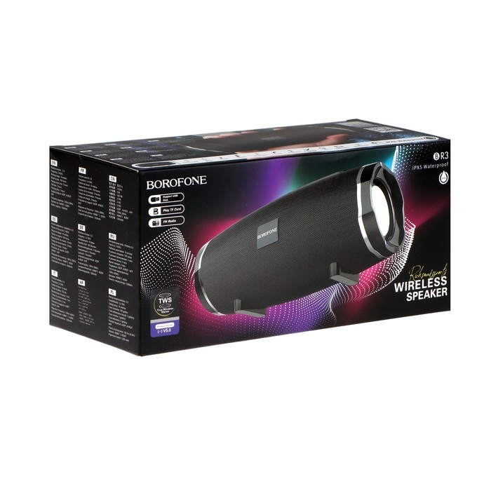 Портативная колонка Borofone BR3 Rich, 10 Вт, BT5.0, microSD, USB, 1200 мАч, чёрная Портативная колонка Borofone BR3 Rich, 10 Вт, BT5.0, microSD, USB, 1200 мАч, чёрная