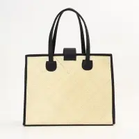 Сумка плетёная на застёжке из пандана, 41&times;16&times;50 см, бежево-чёрная