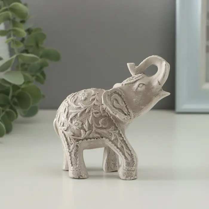 Фигурка гипс &laquo;Слон резной&raquo;, 10&times;10&times;5 см, слоновая кость