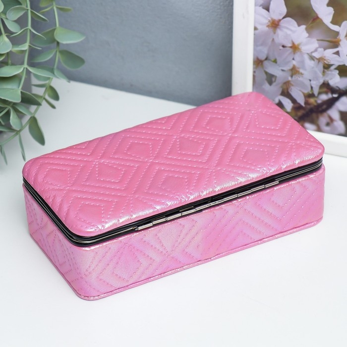 Шкатулка кожзам для украшений  Шкатулка кожзам для украшений "Узор из ромбов. Розовый перламутр" 6х9,8х18,5 см