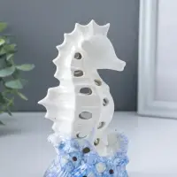 Сувенир керамика свет "Морской конёк" бело-синий 6,5х8,5х16,5 см