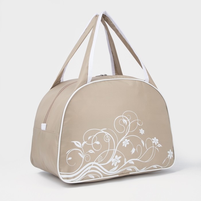 Сумка спортивная женская на молнии, средний размер, цвет бежевый/белый