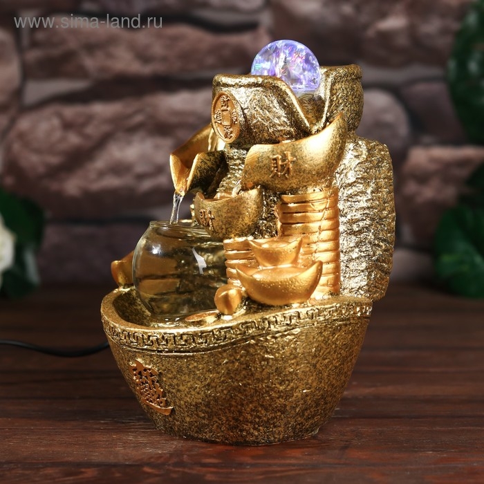 Фонтан настольный от сети, подсветка Фонтан настольный от сети, подсветка "Слиток золота и монеты" золото 21х17х12 см